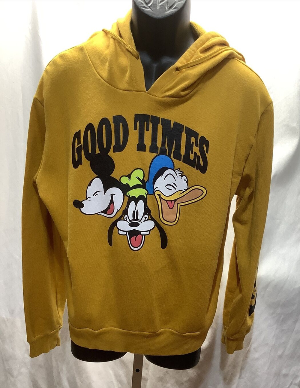 Disney Good Times Hoodie Sweatshirt XL Yellow Mickey Mouse Goofy Donald Duck